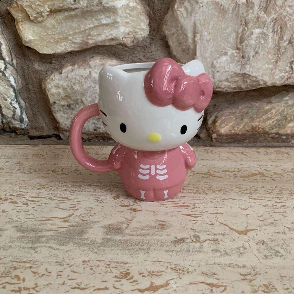 Hello Kitty Halloween pink skeleton figural mug